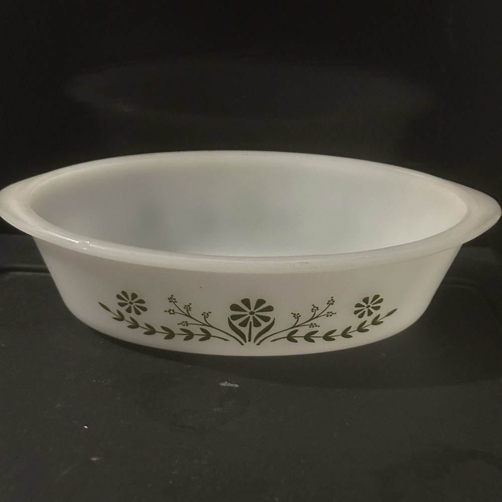 Vintage Glasbake Green Crazy Daisy Casserole Dish J235 Oval‎
